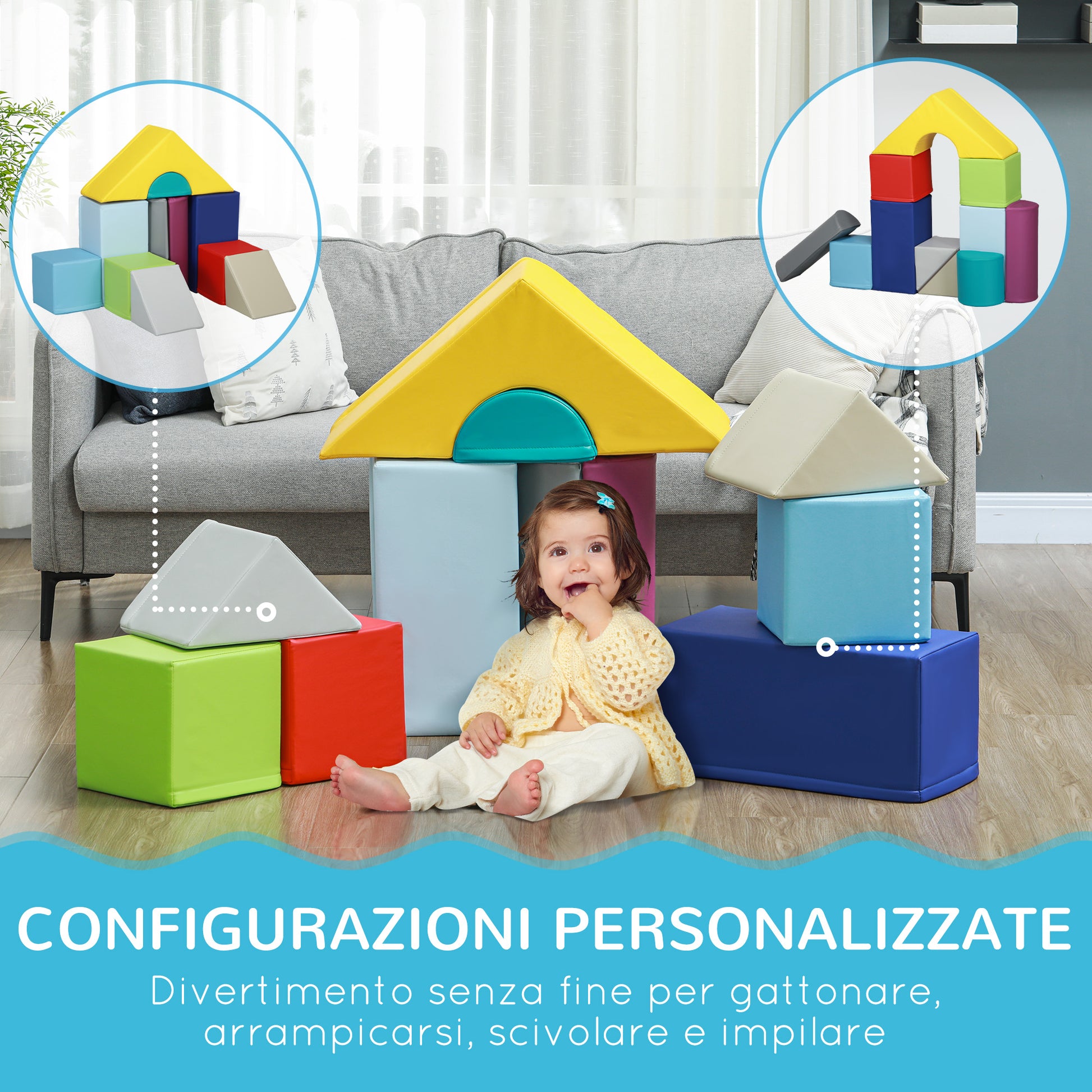 Soft Building Blocks Set for Children 1-3 Years with 11 Shapes, Foam Blocks Game for Kids, PU and EPE Material, Multicolour