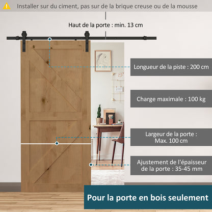 Sliding Door Kit Pocket Door System for doors with a thickness of 35-45 mm and maximum width of 1 m, maximum load 100 Kg dark brown steel