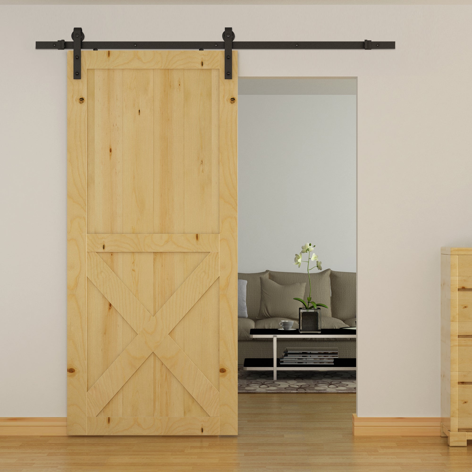 Sliding Door Kit Pocket Door System for doors with a thickness of 35-45 mm and maximum width of 1 m, maximum load 100 Kg dark brown steel