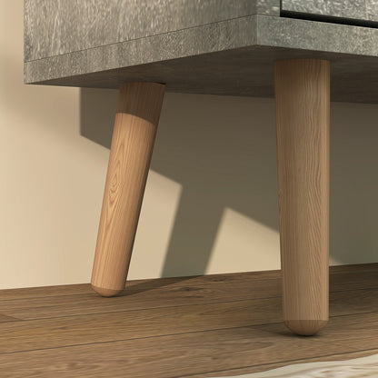 Entryway Shoe Cabinet with 4 Flip Drawers on 2 Levels for 16 Pairs of Shoes, Space-Saving Shoe Cabinet with Adjustable Shelves in Chipboard and Pine Wood, 95x26x95 cm, Gray