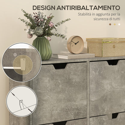 Entryway Shoe Cabinet with 4 Flip Drawers on 2 Levels for 16 Pairs of Shoes, Space-Saving Shoe Cabinet with Adjustable Shelves in Chipboard and Pine Wood, 95x26x95 cm, Gray