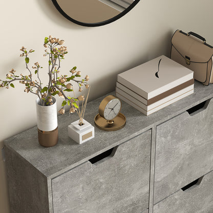 Entryway Shoe Cabinet with 4 Flip Drawers on 2 Levels for 16 Pairs of Shoes, Space-Saving Shoe Cabinet with Adjustable Shelves in Chipboard and Pine Wood, 95x26x95 cm, Gray