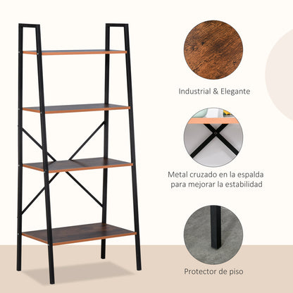 Ladder Shelf Industrial Bookcase with 4 Shelves for Living Room Office Study 60x35x145cm Rustic Brown