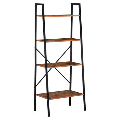 Ladder Shelf Industrial Bookcase with 4 Shelves for Living Room Office Study 60x35x145cm Rustic Brown