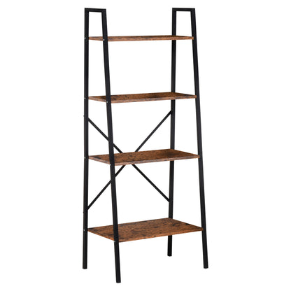 Ladder Shelf Industrial Bookcase with 4 Shelves for Living Room Office Study 60x35x145cm Rustic Brown