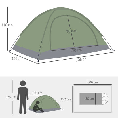 2-Person Camping Tent with 2 Mesh Windows, Pocket, Carrying Bag, and Fiberglass Frame 81"x60"x43" Green