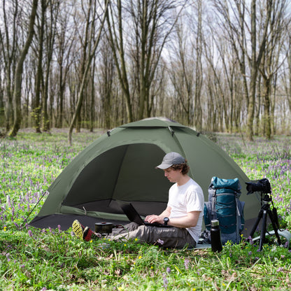 2-Person Camping Tent with 2 Mesh Windows, Pocket, Carrying Bag, and Fiberglass Frame 81"x60"x43" Green