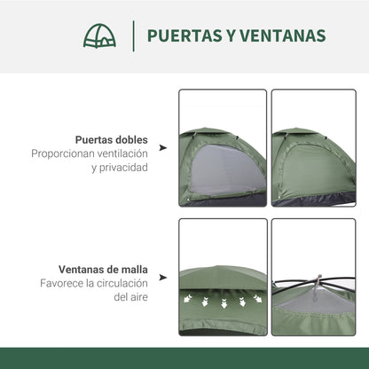 2-Person Camping Tent with 2 Mesh Windows, Pocket, Carrying Bag, and Fiberglass Frame 81"x60"x43" Green