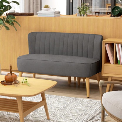 2-Seater Fabric Sofa Upholstered Double Sofa Lounge Furniture Wooden Velvet-Like Polyester Foam Dark Gray 117 x 56.5 x 77 cm