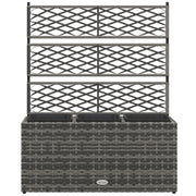 Planter for plants with trellis 3 pot planters flower box 33L garden balcony patio terrace outdoor in woven resin and steel 84 x 30 x 107 cm gray black