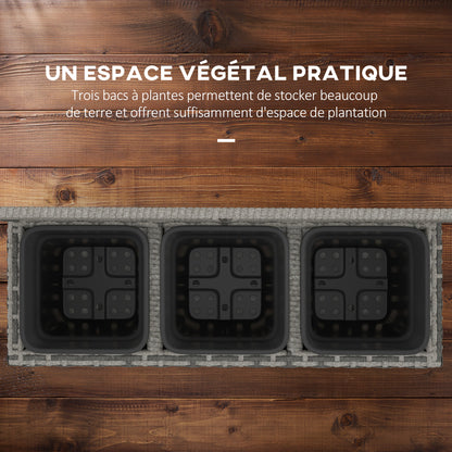 Planter for plants with trellis 3 pot planters flower box 33L garden balcony patio terrace outdoor in woven resin and steel 84 x 30 x 107 cm gray black