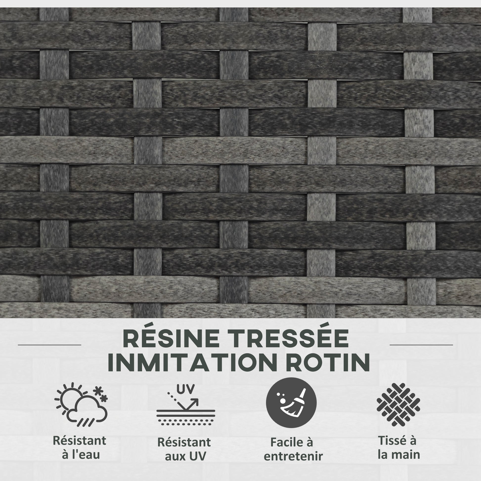 Planter for plants with trellis 3 pot planters flower box 33L garden balcony patio terrace outdoor in woven resin and steel 84 x 30 x 107 cm gray black