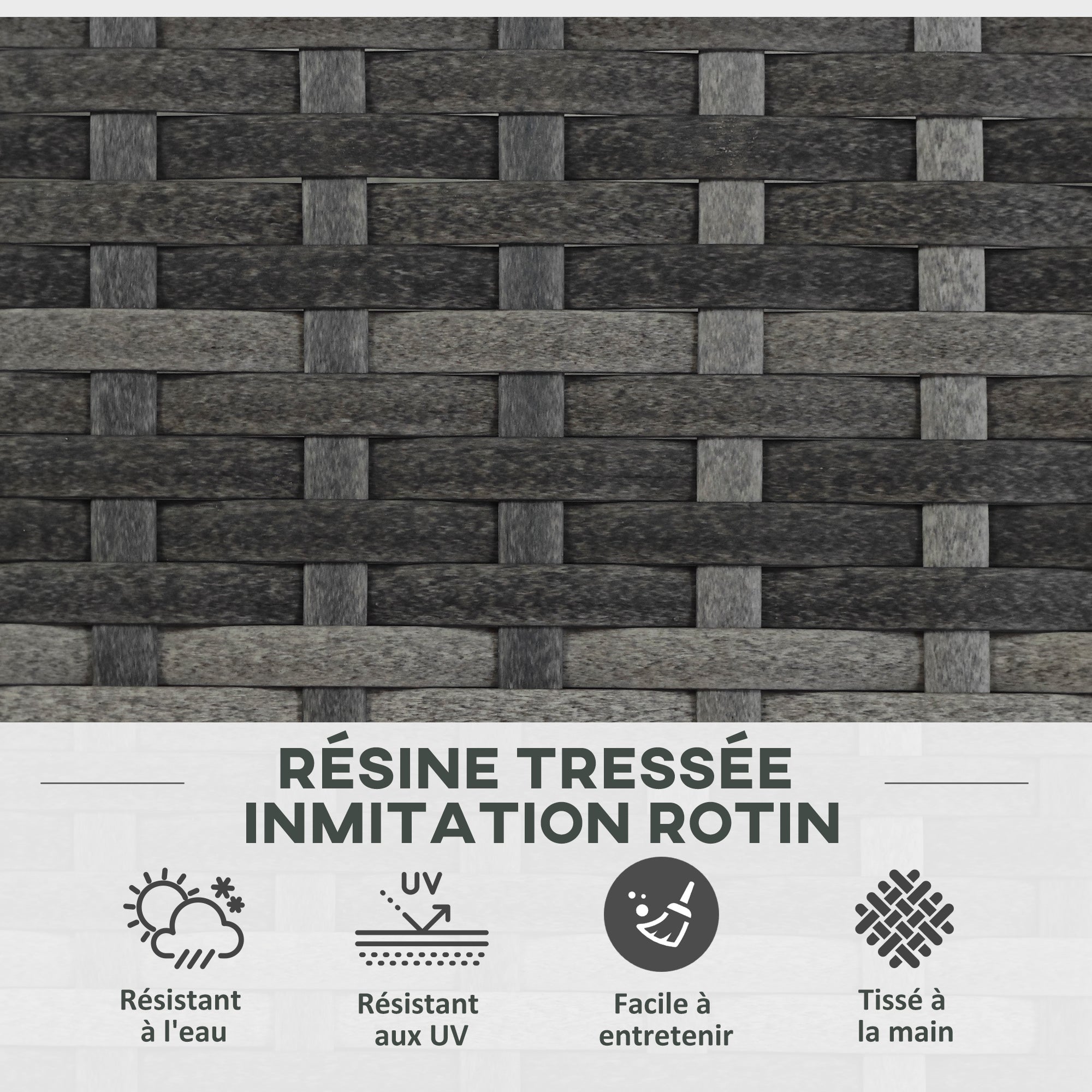 Planter for plants with trellis 3 pot planters flower box 33L garden balcony patio terrace outdoor in woven resin and steel 84 x 30 x 107 cm gray black