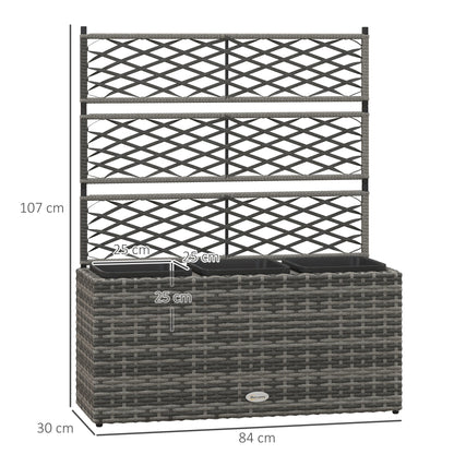 Planter for plants with trellis 3 pot planters flower box 33L garden balcony patio terrace outdoor in woven resin and steel 84 x 30 x 107 cm gray black