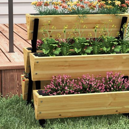 Square Raised Planter on Legs 3 levels 5 bins - dim. 75L x 78W x 77H cm Irrigation Inserts Drainage Felt Fir Wood