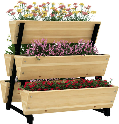 Square Raised Planter on Legs 3 levels 5 bins - dim. 75L x 78W x 77H cm Irrigation Inserts Drainage Felt Fir Wood