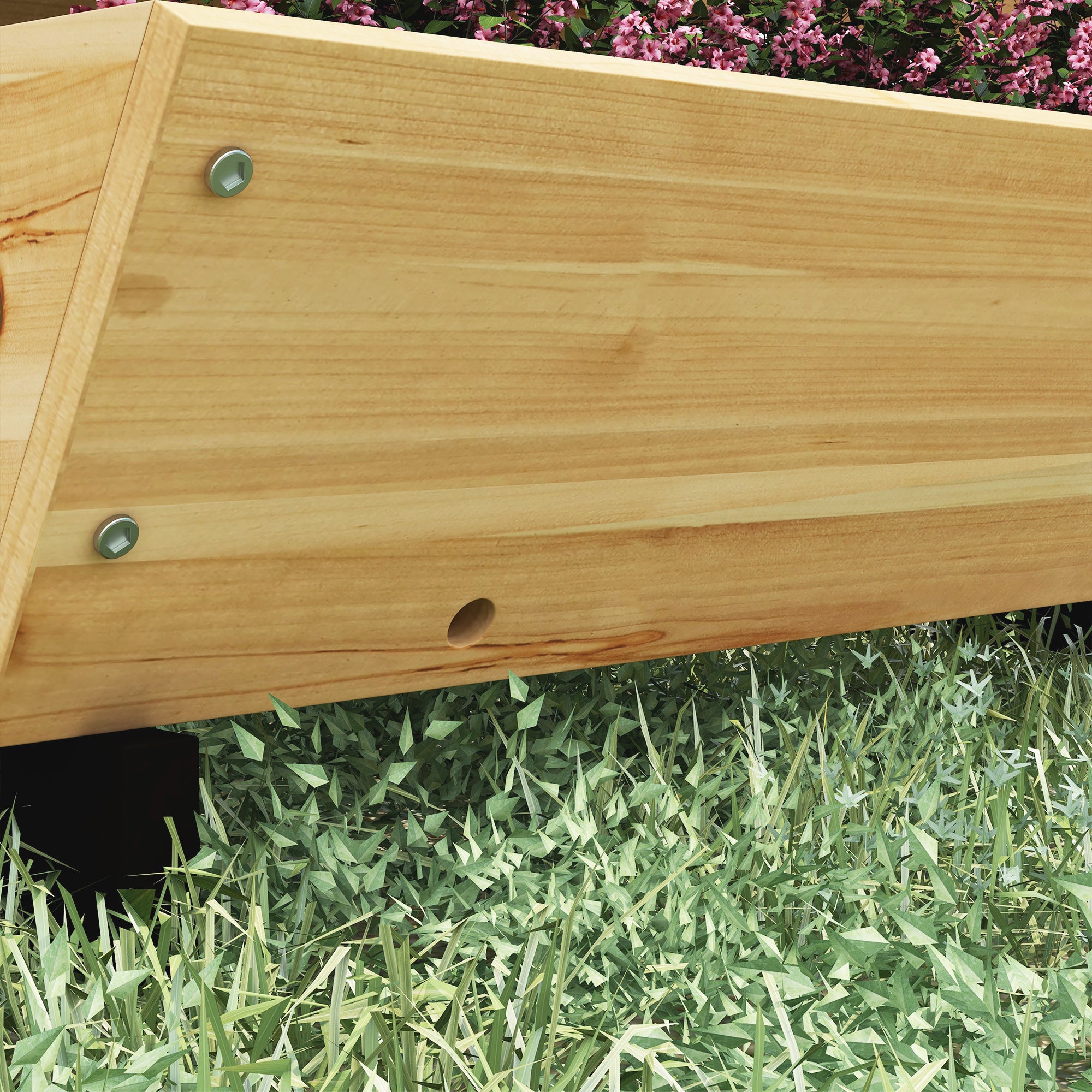Square Raised Planter on Legs 3 levels 5 bins - dim. 75L x 78W x 77H cm Irrigation Inserts Drainage Felt Fir Wood