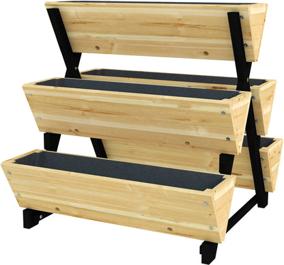 Square Raised Planter on Legs 3 levels 5 bins - dim. 75L x 78W x 77H cm Irrigation Inserts Drainage Felt Fir Wood