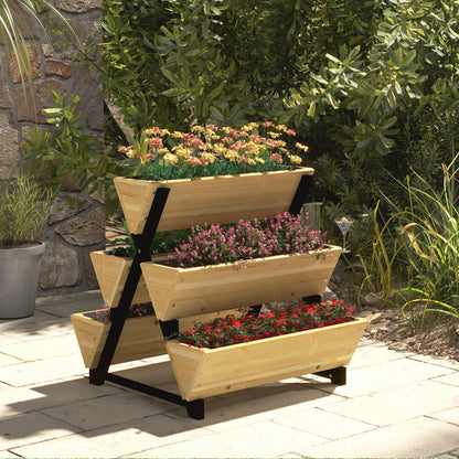 Square Raised Planter on Legs 3 levels 5 bins - dim. 75L x 78W x 77H cm Irrigation Inserts Drainage Felt Fir Wood