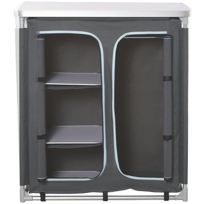 Folding Camping Cabinet Kitchen Furniture for Camping with 3 Shelves Zipper Door Compartment Aluminum Structure and Transport Bag for Outdoor 96x49.5x104 cm Gray