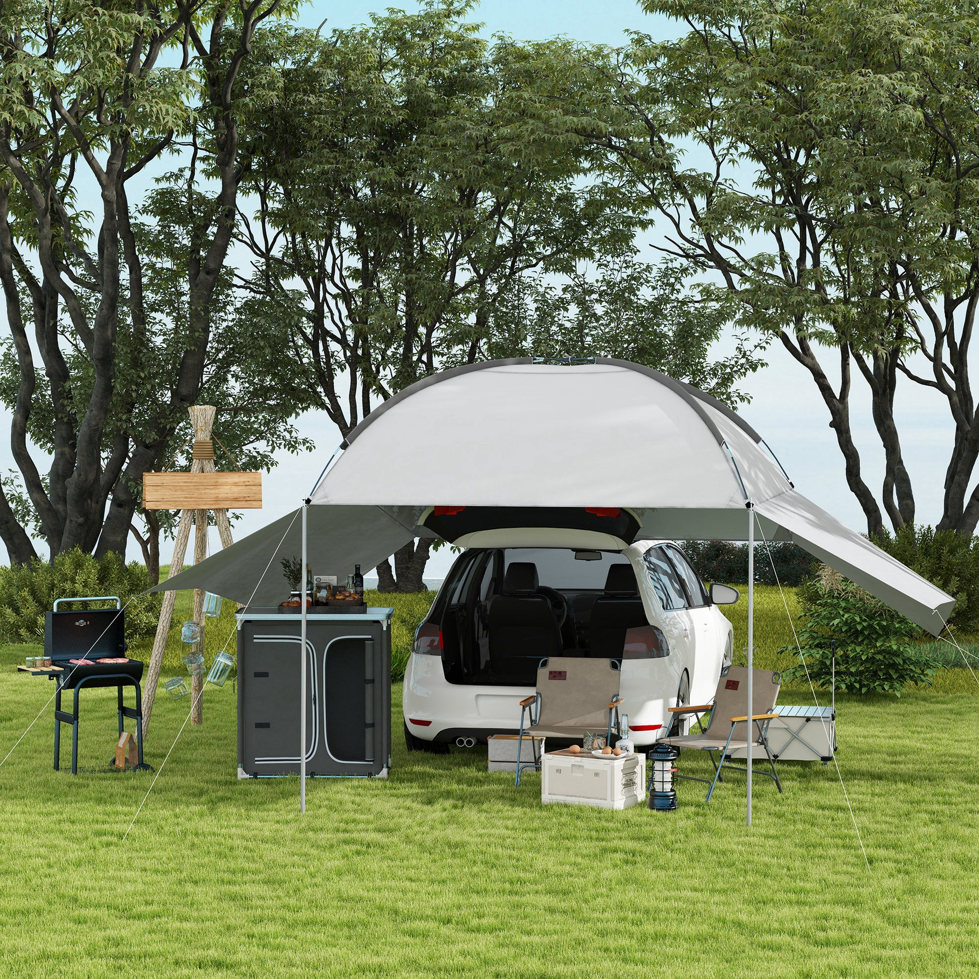 Folding Camping Cabinet Kitchen Furniture for Camping with 3 Shelves Zipper Door Compartment Aluminum Structure and Transport Bag for Outdoor 96x49.5x104 cm Gray