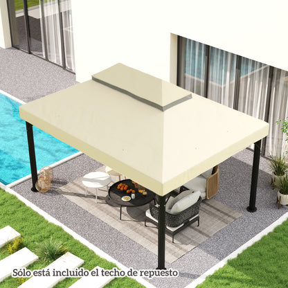 Replacement Roof for Gazebo 4x3 m Double Roof Replacement Cover with Mosquito Net UV 30+ Replacement Canopy for Pavilion Gazebo Cream