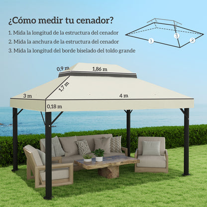 Replacement Roof for Gazebo 4x3 m Double Roof Replacement Cover with Mosquito Net UV 30+ Replacement Canopy for Pavilion Gazebo Cream