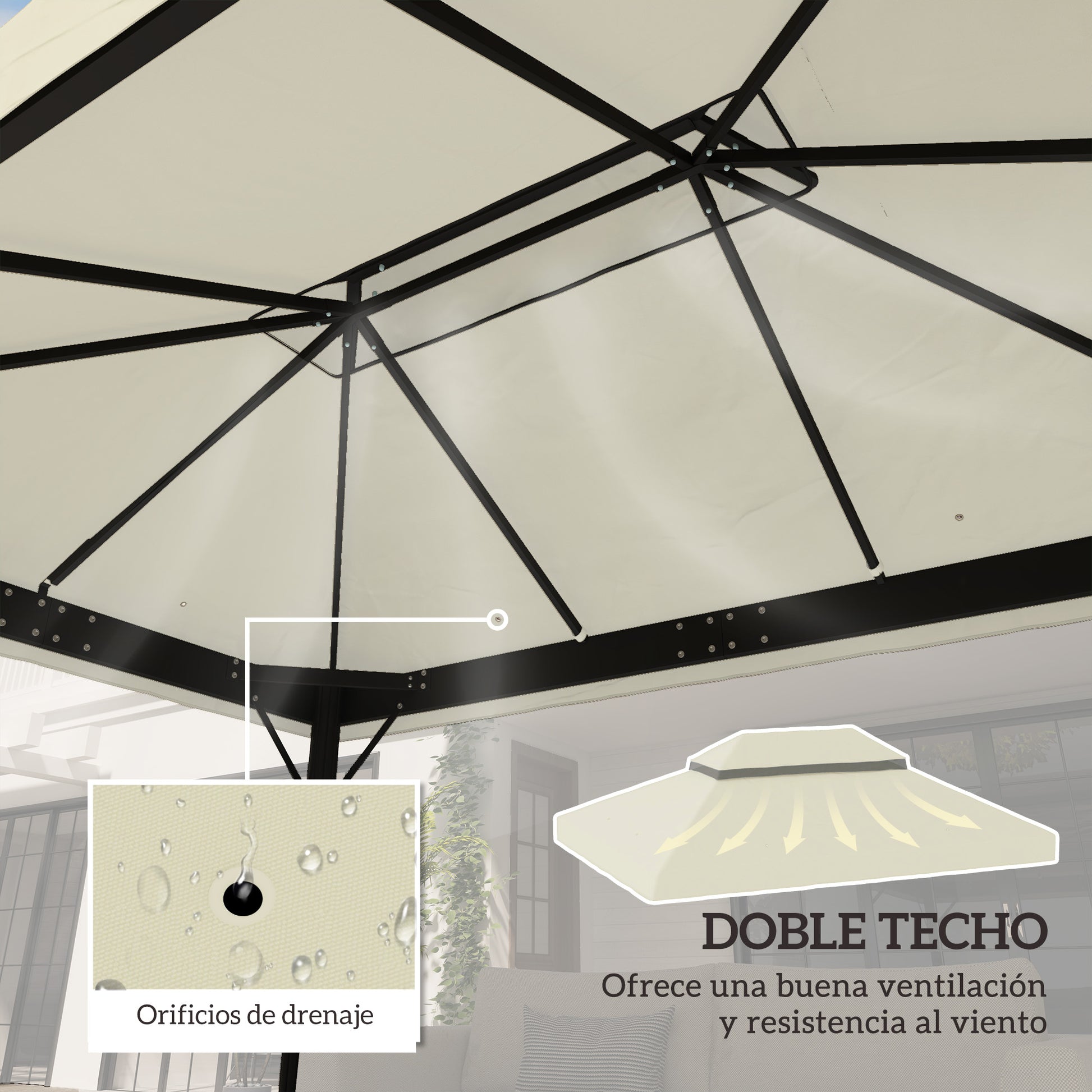 Replacement Roof for Gazebo 4x3 m Double Roof Replacement Cover with Mosquito Net UV 30+ Replacement Canopy for Pavilion Gazebo Cream