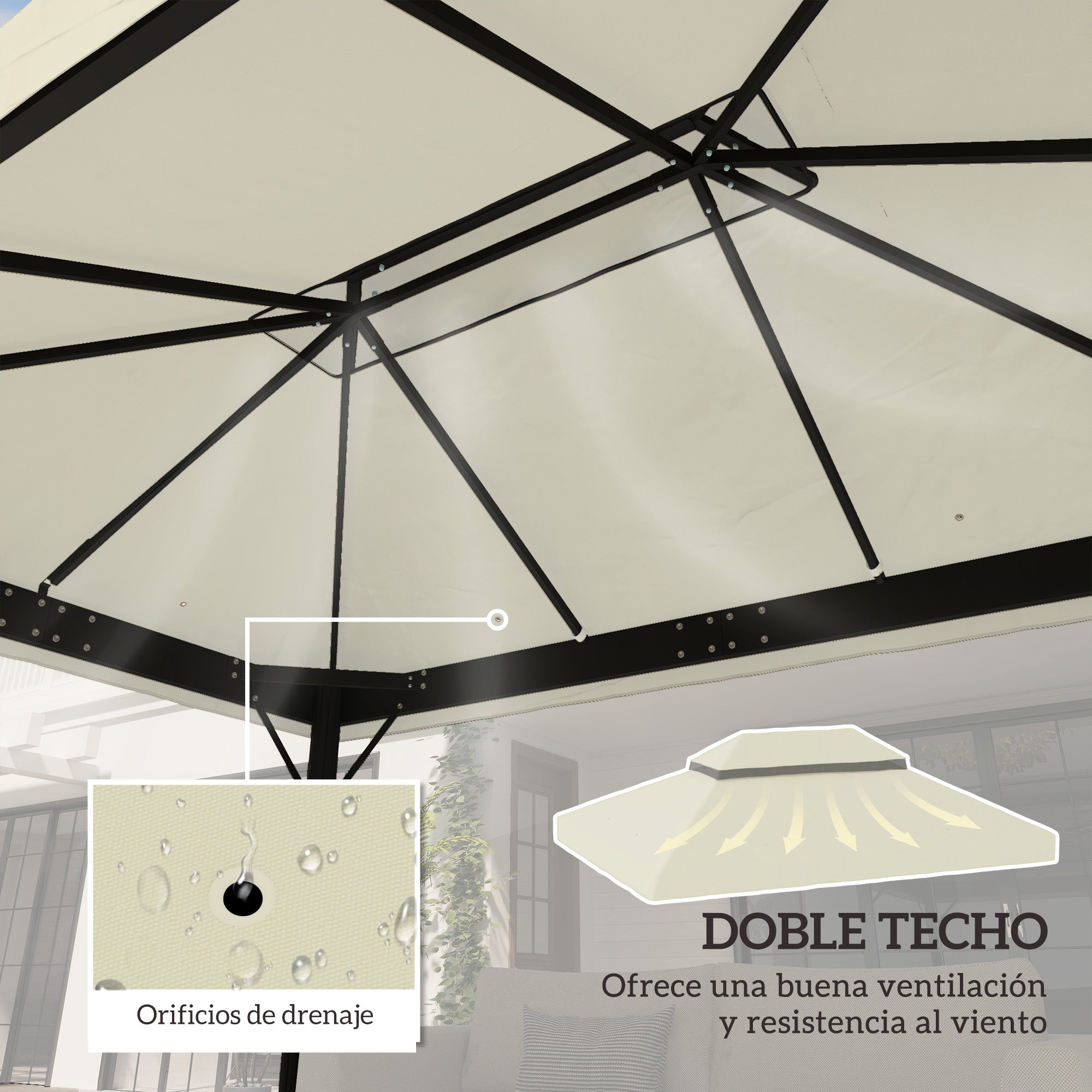 Replacement Roof for Gazebo 4x3 m Double Roof Replacement Cover with Mosquito Net UV 30+ Replacement Canopy for Pavilion Gazebo Cream