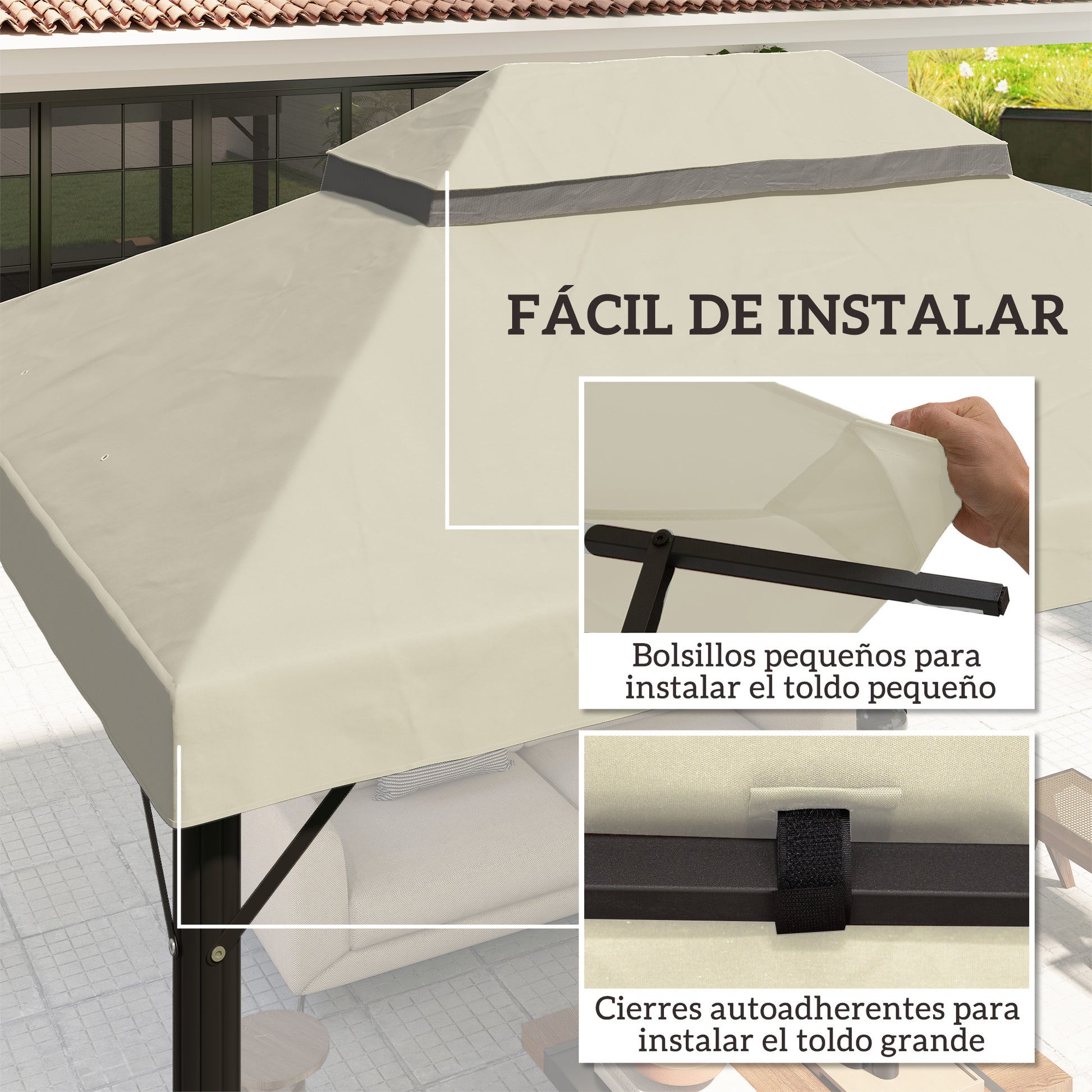Replacement Roof for Gazebo 4x3 m Double Roof Replacement Cover with Mosquito Net UV 30+ Replacement Canopy for Pavilion Gazebo Cream