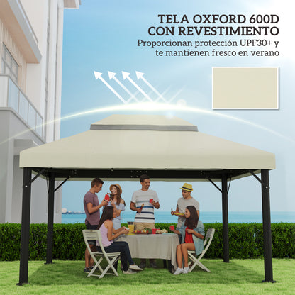 Replacement Roof for Gazebo 4x3 m Double Roof Replacement Cover with Mosquito Net UV 30+ Replacement Canopy for Pavilion Gazebo Cream