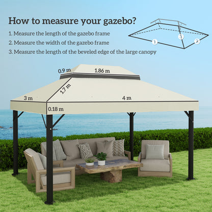 Replacement Roof for Gazebo 4x3 m Double Roof Replacement Cover with Mosquito Net UV 30+ Replacement Canopy for Pavilion Gazebo Cream
