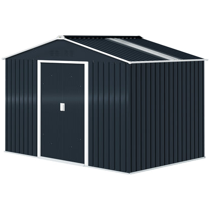Storage Shed 4.9 sqm, Garden Shed with Pent Roof, Sliding Door, Foundation, 277 x 195 x 192 cm, Tool Shed made of Galvanized Steel, Weatherproof, for Garden, Dark Gray