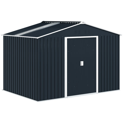 Storage Shed 4.9 sqm, Garden Shed with Pent Roof, Sliding Door, Foundation, 277 x 195 x 192 cm, Tool Shed made of Galvanized Steel, Weatherproof, for Garden, Dark Gray