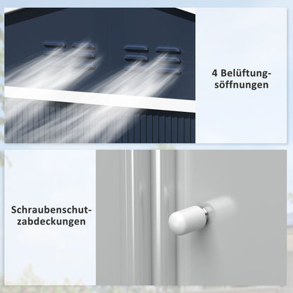 Storage Shed 4.9 sqm, Garden Shed with Pent Roof, Sliding Door, Foundation, 277 x 195 x 192 cm, Tool Shed made of Galvanized Steel, Weatherproof, for Garden, Dark Gray
