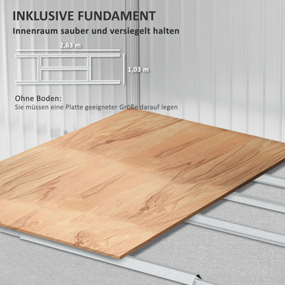 Storage Shed 4.9 sqm, Garden Shed with Pent Roof, Sliding Door, Foundation, 277 x 195 x 192 cm, Tool Shed made of Galvanized Steel, Weatherproof, for Garden, Dark Gray