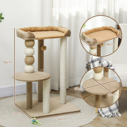 Cat Tree 86 cm Cat Tree with Jumping Platform, Bed, Play Ball, Cat Scratching Post with Jute Scratching Columns, for Cats up to 7 kg, Coffee