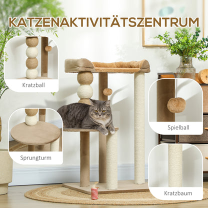 Cat Tree 86 cm Cat Tree with Jumping Platform, Bed, Play Ball, Cat Scratching Post with Jute Scratching Columns, for Cats up to 7 kg, Coffee