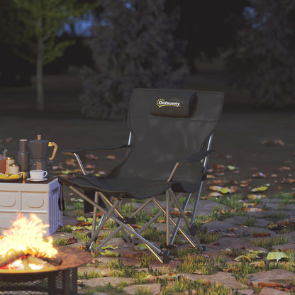 Folding Camping Chair, Fishing Chair with Removable Footrest, Headrest, Cup Holder, and Carry Bag, Lounge Chair for Outdoor Beach, Picnic, Black