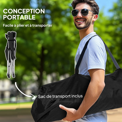 Folding Camping Chair, Fishing Chair with Removable Footrest, Headrest, Cup Holder, and Carry Bag, Lounge Chair for Outdoor Beach, Picnic, Black