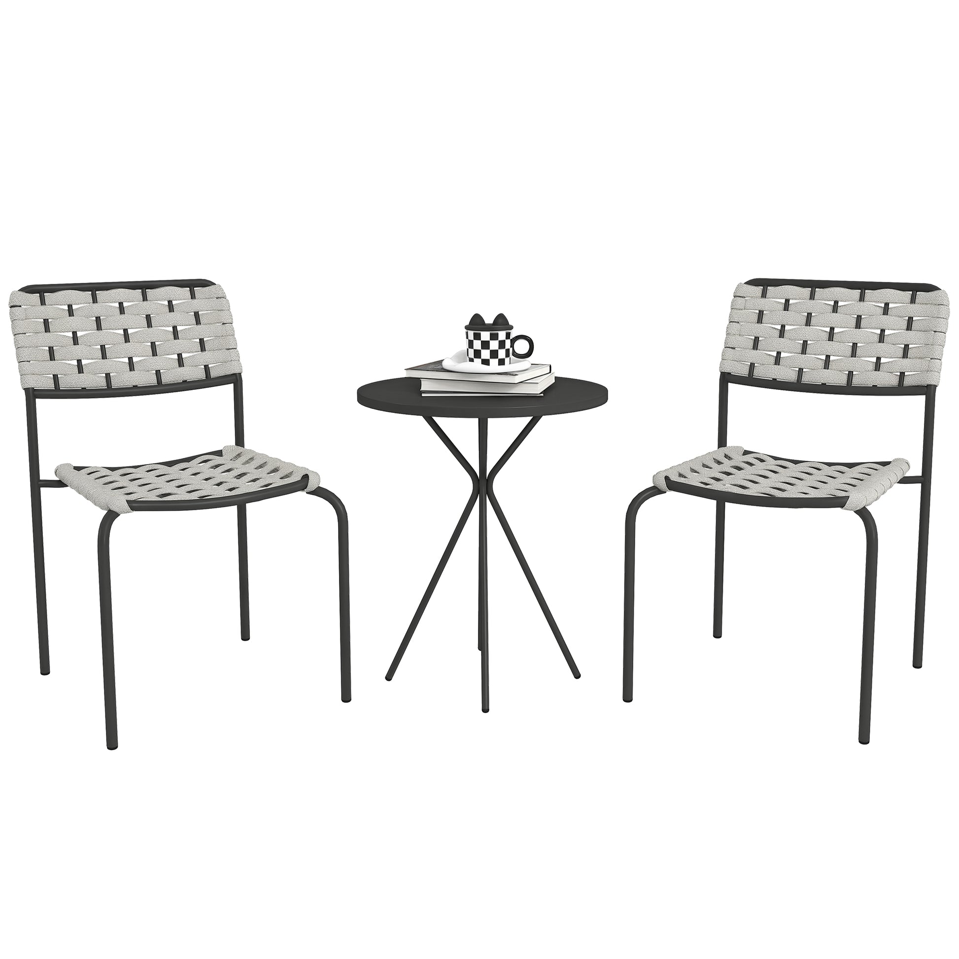 Poly Rattan Garden Furniture Set, Outdoor Lounge Balcony Furniture for 2 Persons, 3-Piece Seating Group with 2 Stackable Chairs, Table, Weatherproof Garden Lounge for Garden, Terrace, Balcony, Gray