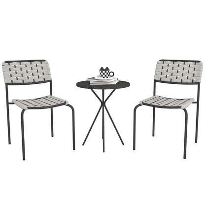 Poly Rattan Garden Furniture Set, Outdoor Lounge Balcony Furniture for 2 Persons, 3-Piece Seating Group with 2 Stackable Chairs, Table, Weatherproof Garden Lounge for Garden, Terrace, Balcony, Gray