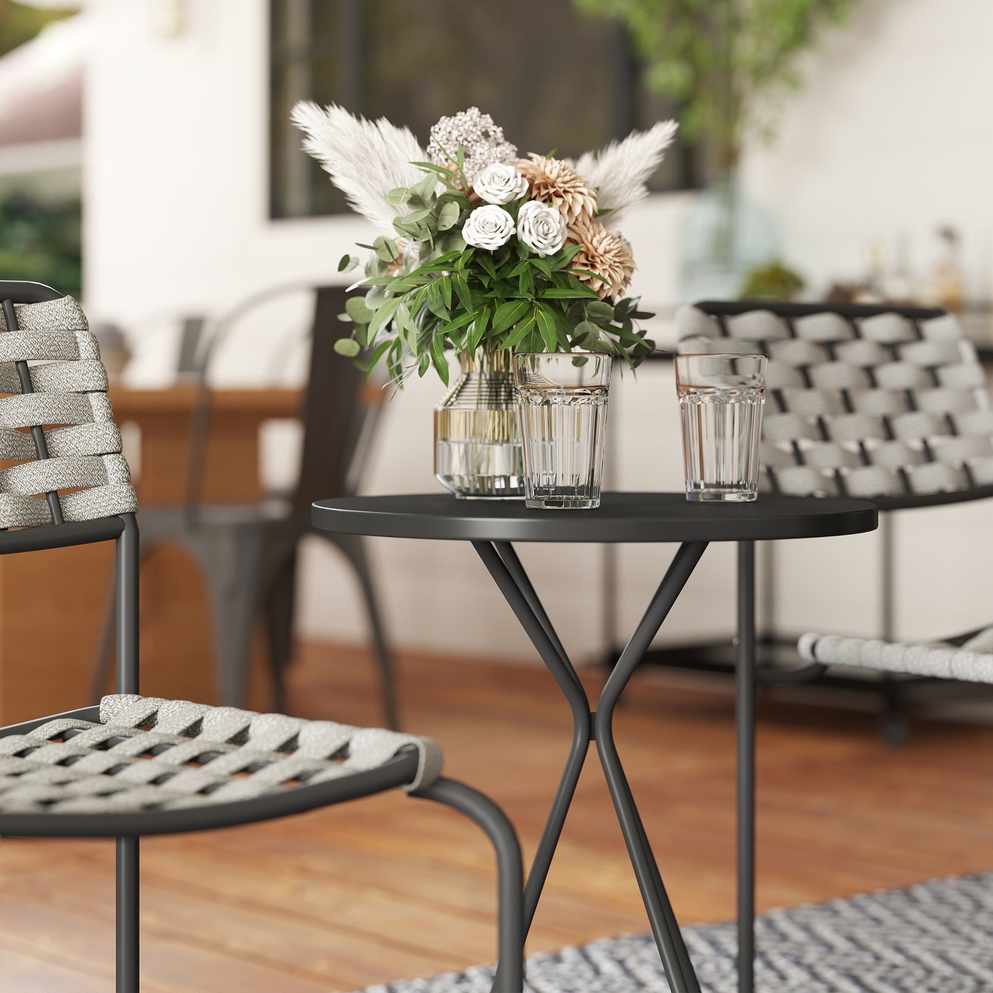 Poly Rattan Garden Furniture Set, Outdoor Lounge Balcony Furniture for 2 Persons, 3-Piece Seating Group with 2 Stackable Chairs, Table, Weatherproof Garden Lounge for Garden, Terrace, Balcony, Gray