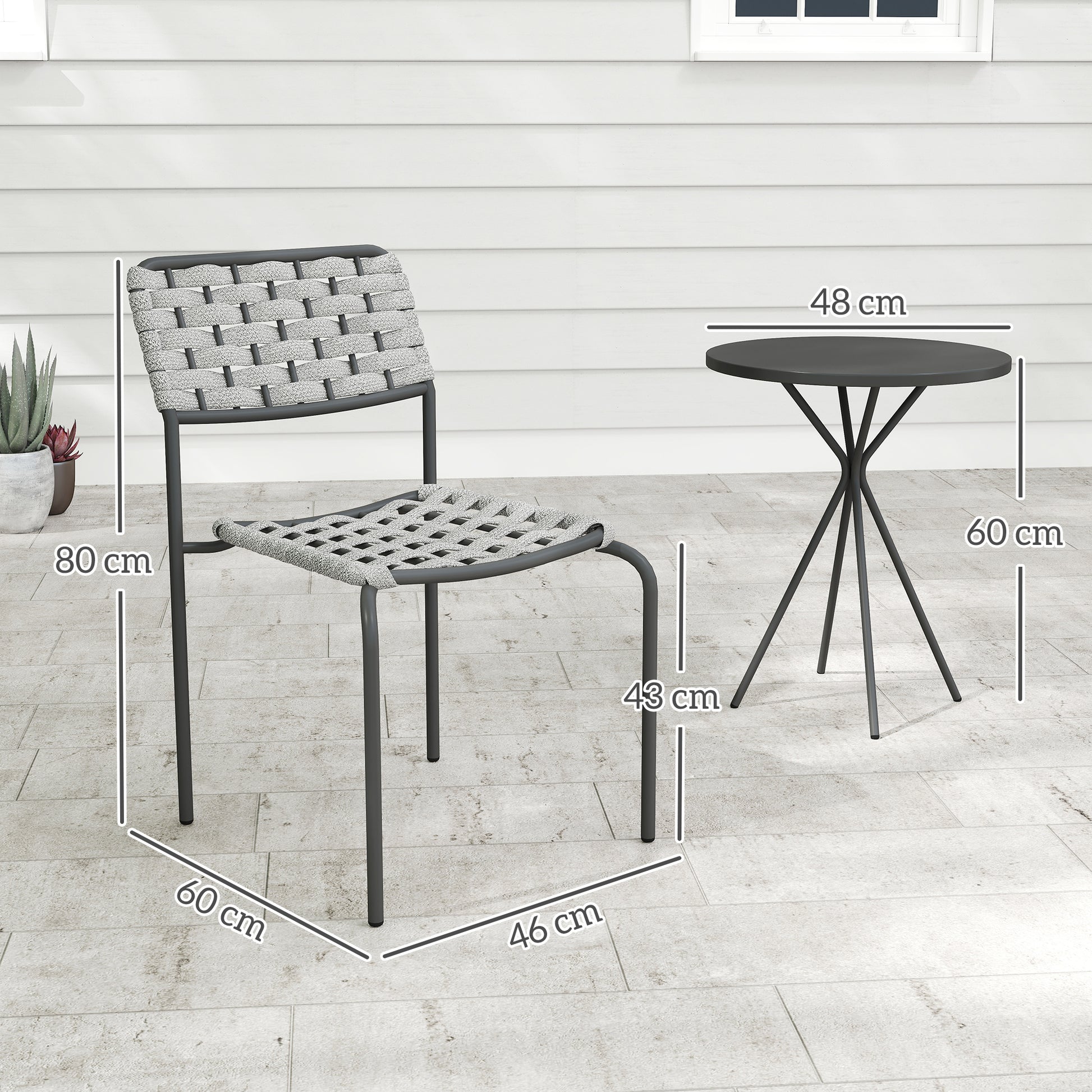 Poly Rattan Garden Furniture Set, Outdoor Lounge Balcony Furniture for 2 Persons, 3-Piece Seating Group with 2 Stackable Chairs, Table, Weatherproof Garden Lounge for Garden, Terrace, Balcony, Gray