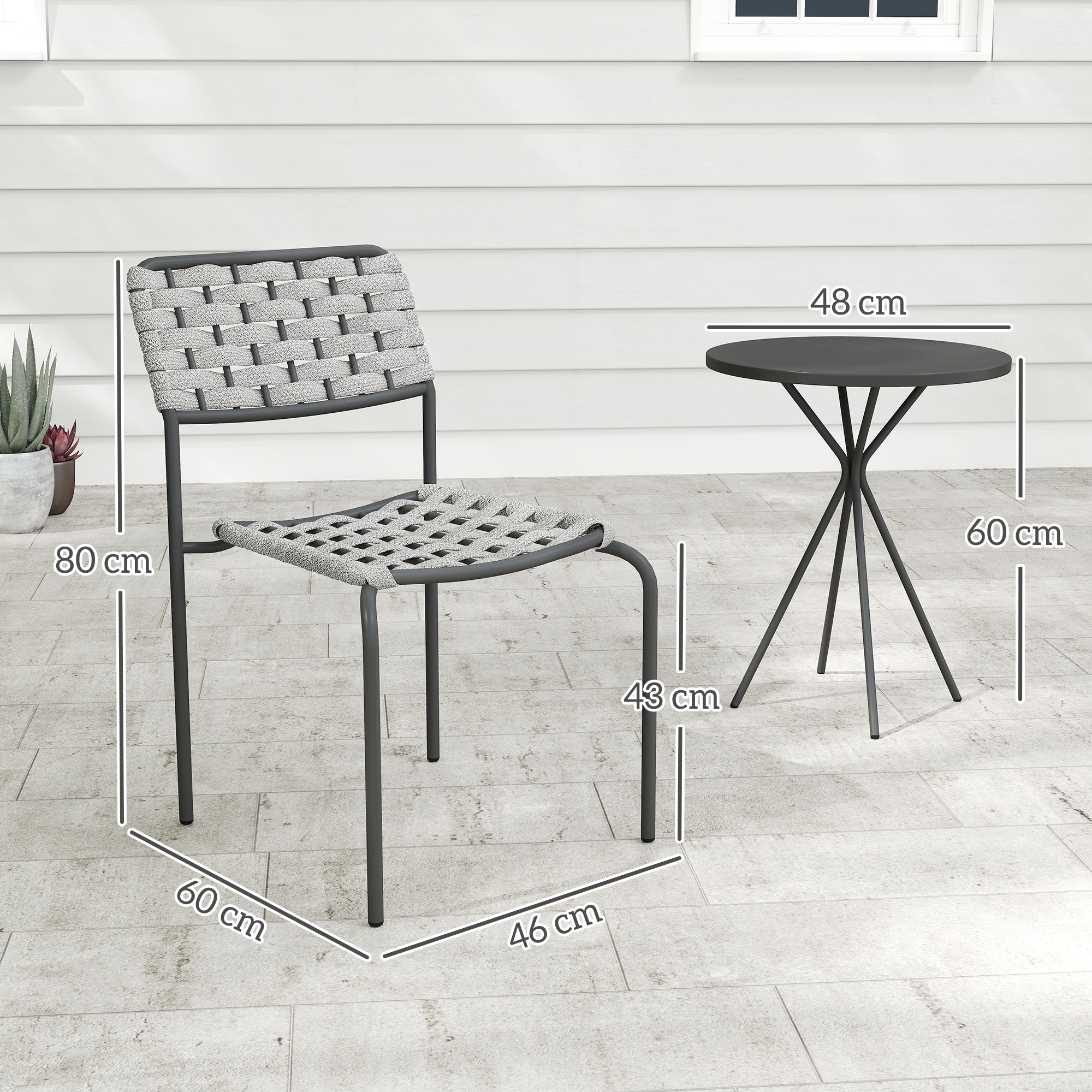 Poly Rattan Garden Furniture Set, Outdoor Lounge Balcony Furniture for 2 Persons, 3-Piece Seating Group with 2 Stackable Chairs, Table, Weatherproof Garden Lounge for Garden, Terrace, Balcony, Gray