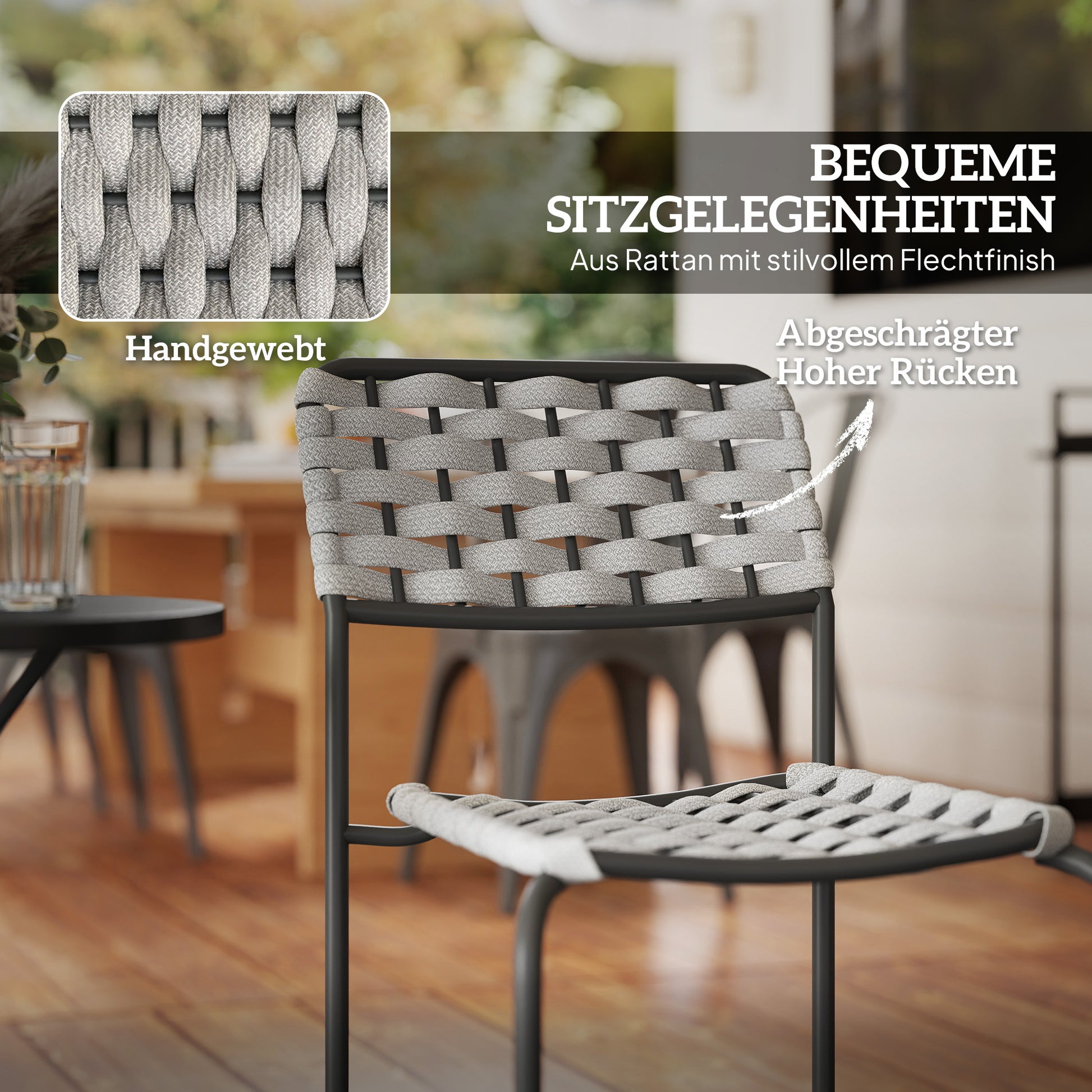 Poly Rattan Garden Furniture Set, Outdoor Lounge Balcony Furniture for 2 Persons, 3-Piece Seating Group with 2 Stackable Chairs, Table, Weatherproof Garden Lounge for Garden, Terrace, Balcony, Gray