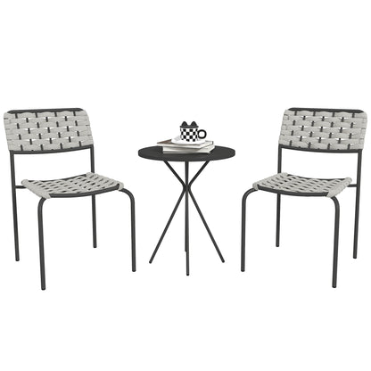 Poly Rattan Garden Furniture Set, Outdoor Lounge Balcony Furniture for 2 Persons, 3-Piece Seating Group with 2 Stackable Chairs, Table, Weatherproof Garden Lounge for Garden, Terrace, Balcony, Gray