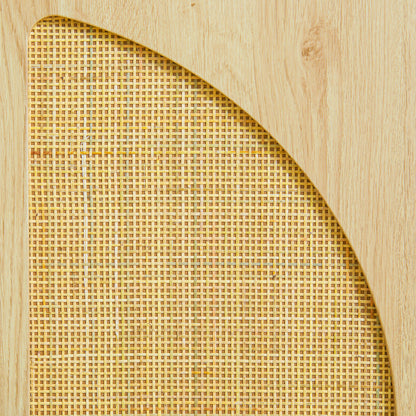 High Buffet Storage Cabinet with Wood and Wicker Design 2 Doors - 80 x 39 x 101.8 cm Natural