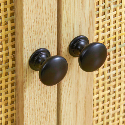 High Buffet Storage Cabinet with Wood and Wicker Design 2 Doors - 80 x 39 x 101.8 cm Natural