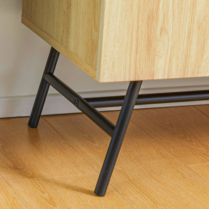 High Buffet Storage Cabinet with Wood and Wicker Design 2 Doors - 80 x 39 x 101.8 cm Natural